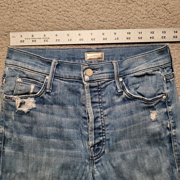 MOTHER Jeans 27 Blue The Stunner Ankle Fray Graffiti Girl Button Fly High Rise - Picture 9 of 11